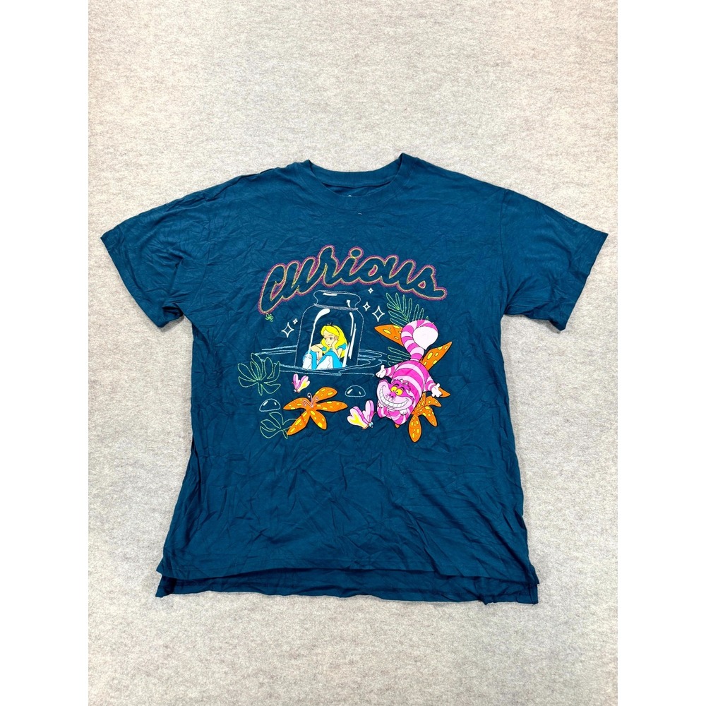 Disney Alice In Wonderland T Shirt Womens Large 12-14 Blue Graphic Short Sleeve